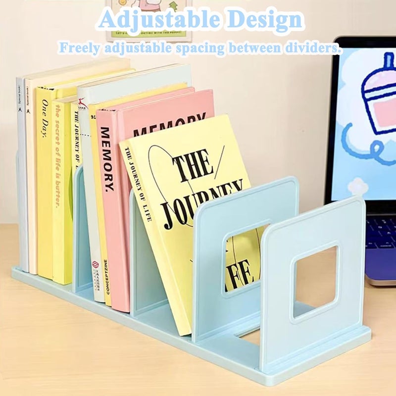 SAYEEC Desk File Sorter Vertical Desktop File Folder Organizer 4 Section Plastic Book Holder Adjustable Shelf Dividers Closet Purse Handbag Mail Binder Organizer Magazine Rack Stand Bookshelf (Blue) - Image 4